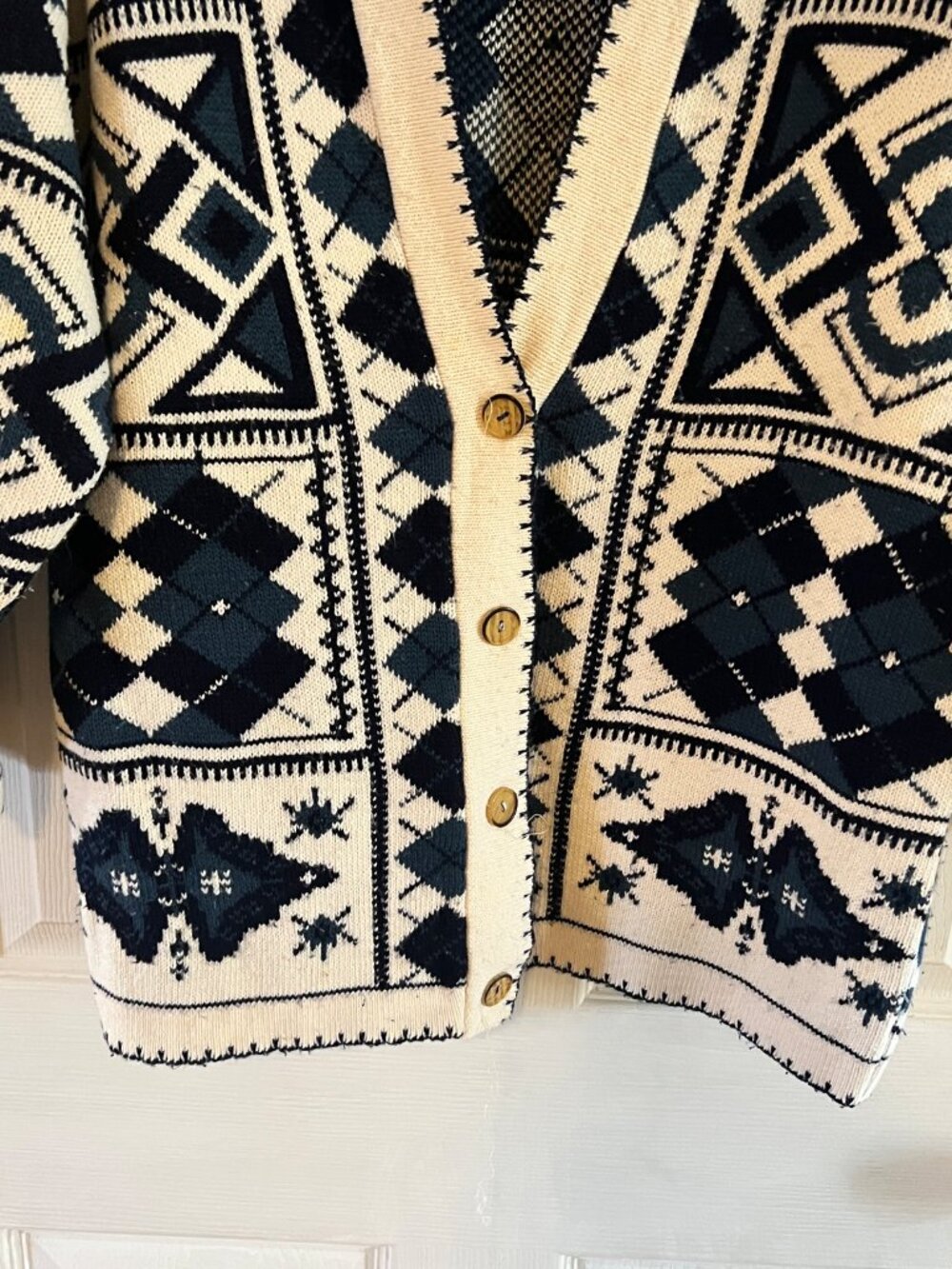 Vintage 90s Aztec Geometric Cardigan Knit Sweater | Made in UK - Picture 3 of 8